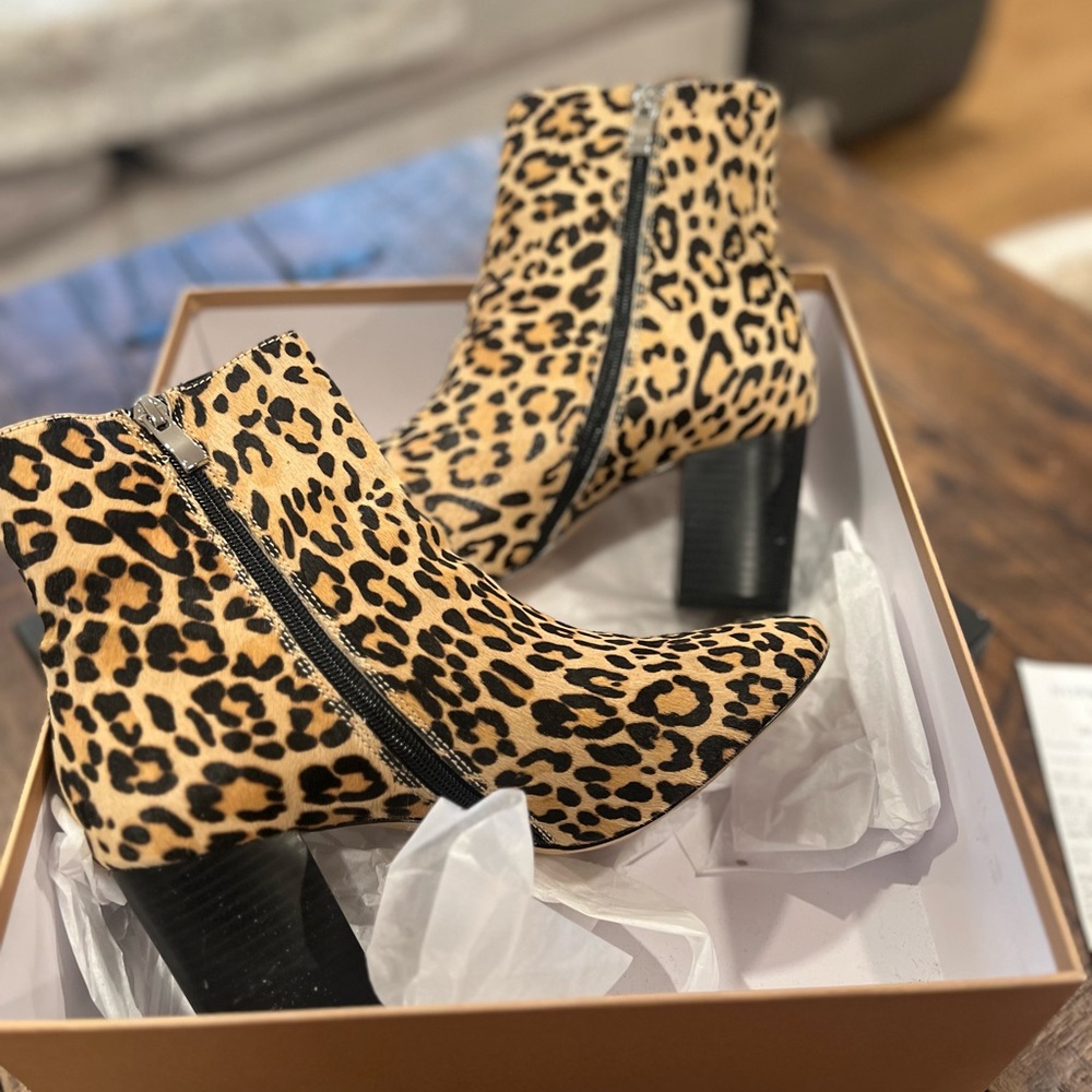 Halogen Tan and Black Leopard Ankle Boots